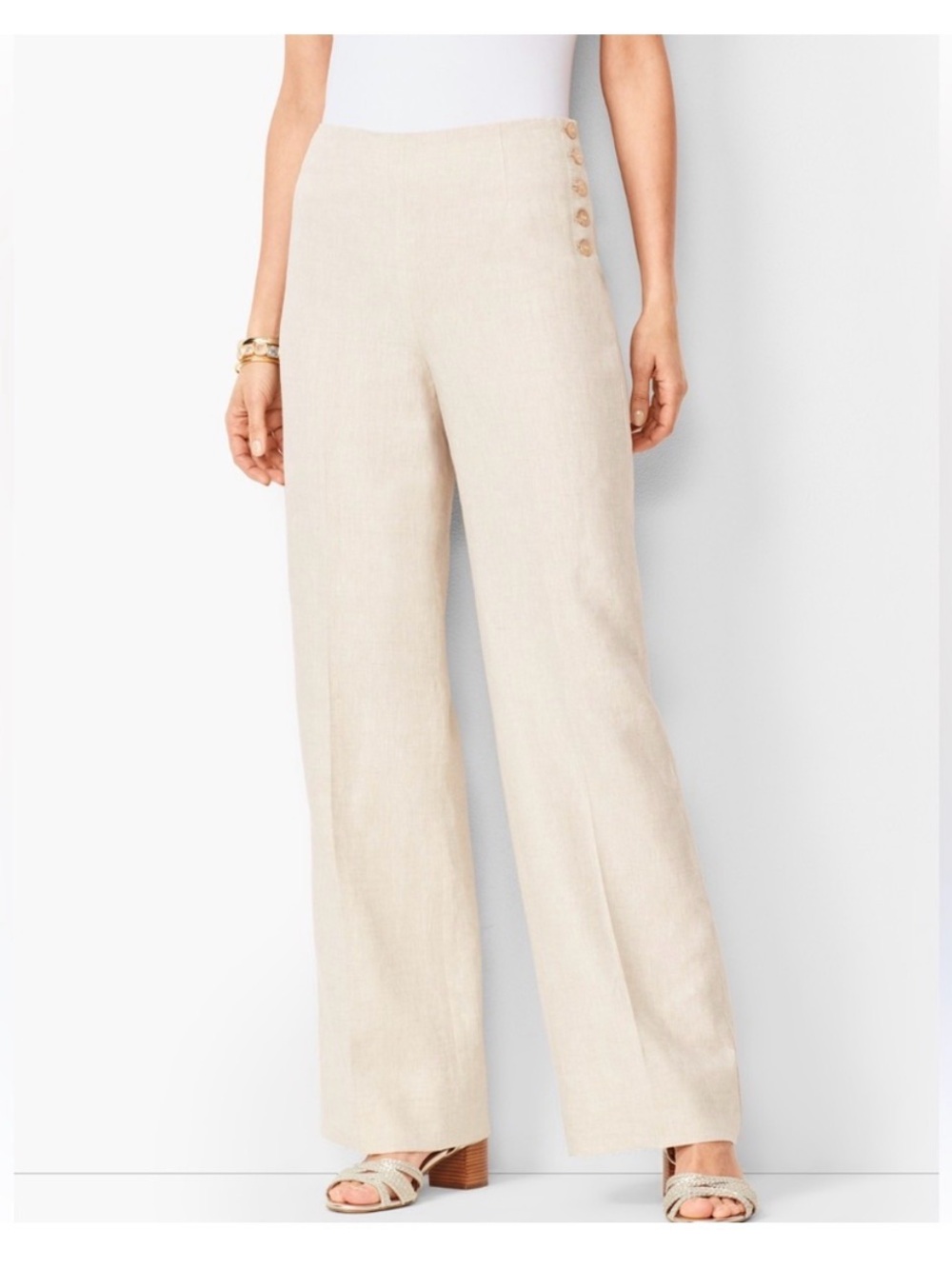 Talbots Wide-Leg 100% Linen Pants with Side Buttons